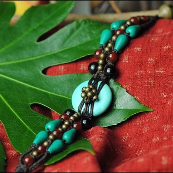 Turquoise Beaded Gemstone Rope Bracelet - Picture 3 of 5